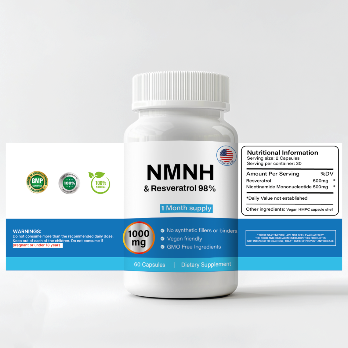 NMNH & Resveratrol 98% – 1000mg (60 Capsules) - Image 4