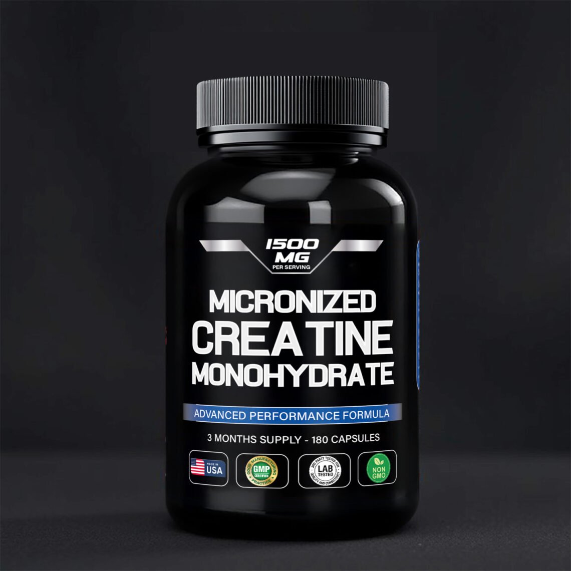 Creatine Monohydrate Capsules – 1500mg Per Serving (180 Count)