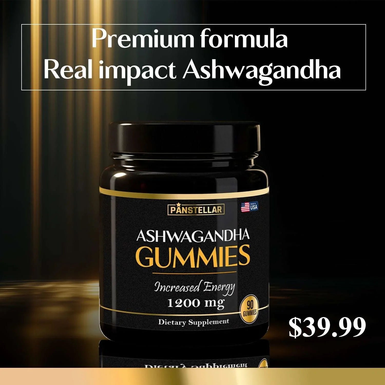 Ashwagandha gummies supplement bottle 1200mg for increased energy, 90 count, price $39.99