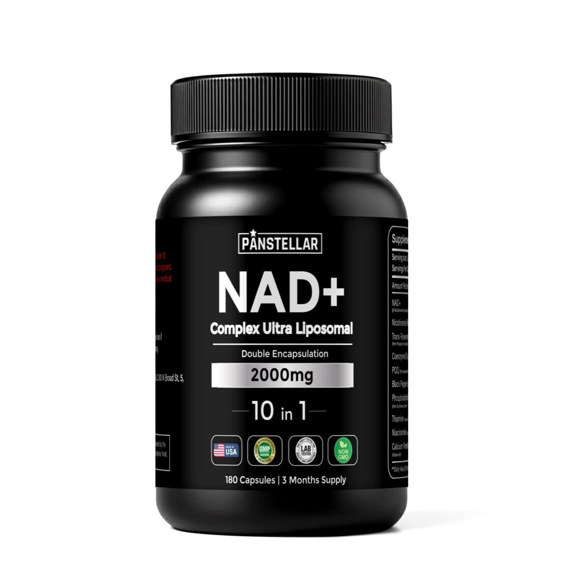 NAD+ Complex Ultra Liposomal supplement bottle, 2000mg, 180 capsules, dietary health formula