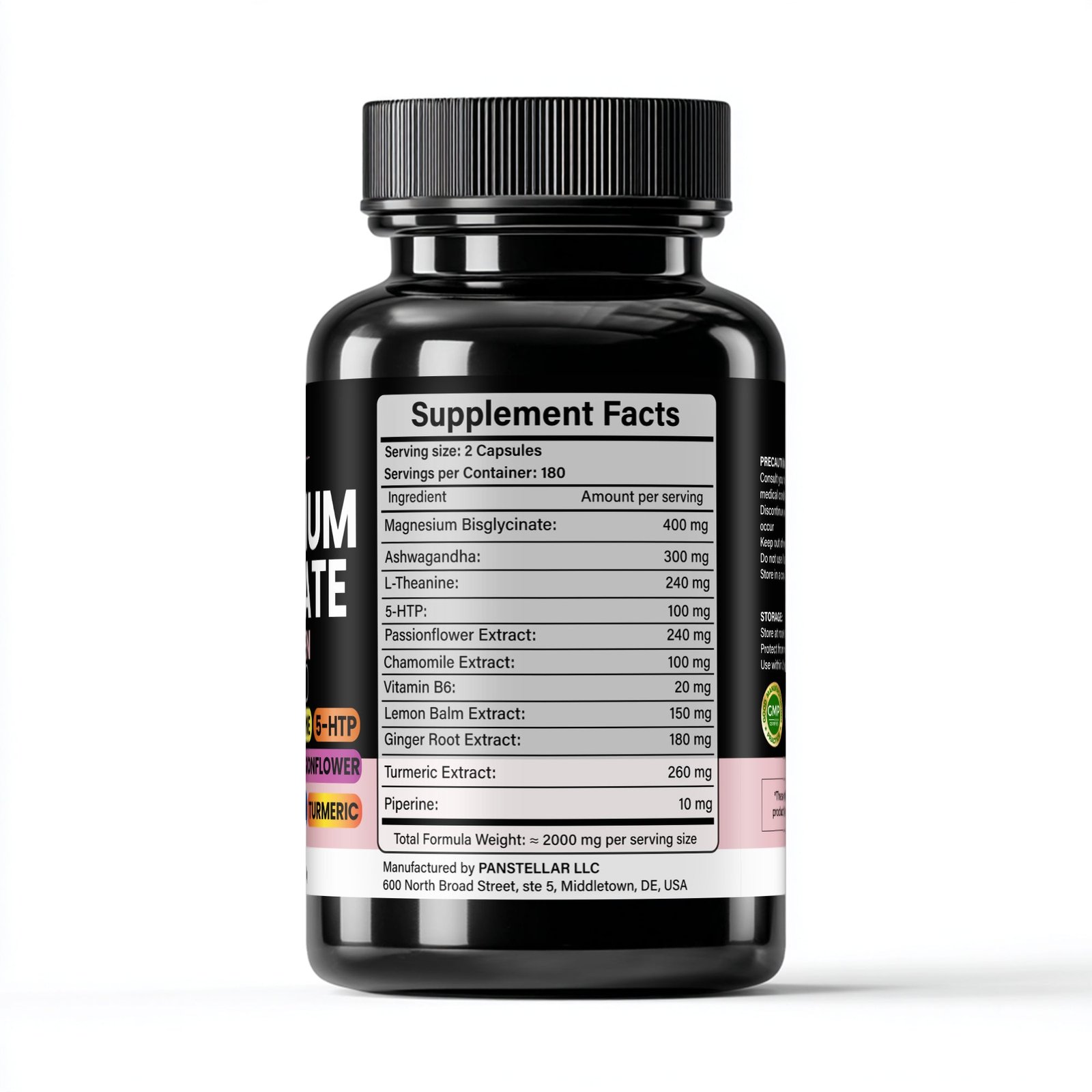 Magnesium bisglycinate supplement bottle with supplement facts and ingredient list visible.